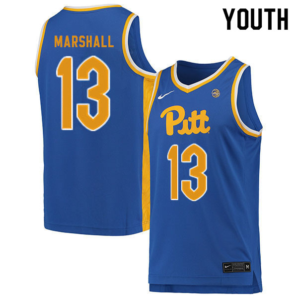 Youth #13 KJ Marshall Pitt Panthers College Basketball Jerseys Sale-Blue
